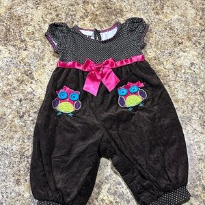 Bonnie Baby Brown Polka-Dot Romper with Pink Trim